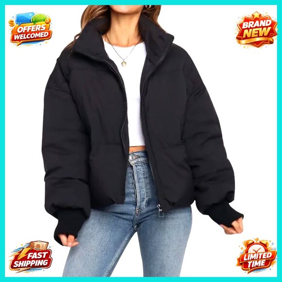 Cropped Puffer Jacket Quilted Lightweight Winter Outerwear Oversized Chic